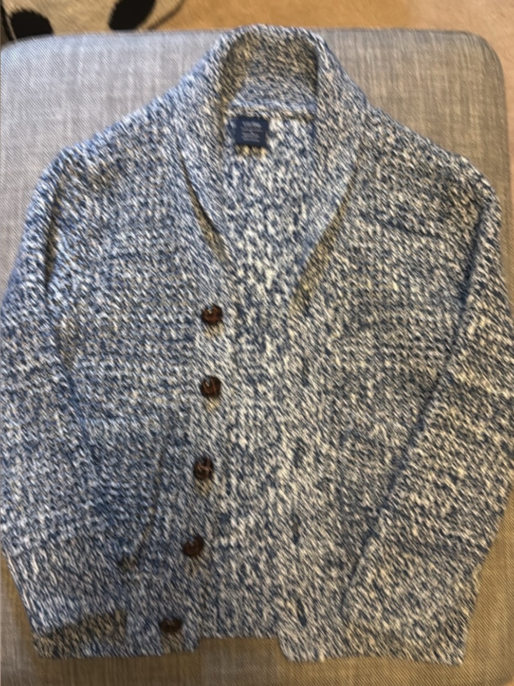 Kid’s Shawl Collar Button-Up Sweater Cardigan - Blue/White